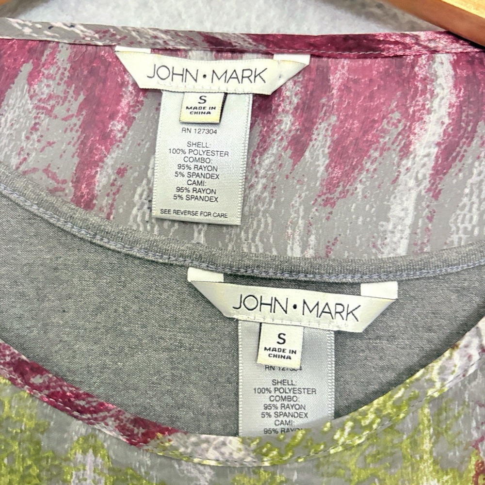 John Mark Mixed Fabric Popover Top Layered Long Sleeve Sz Small Artsy Draped - Picture 6 of 7